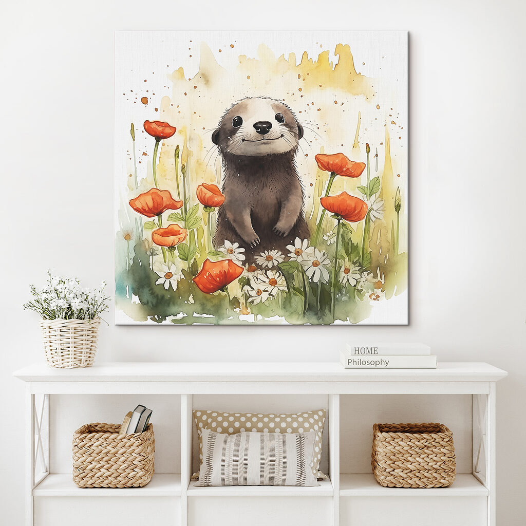 A watercolor of an animal standing in a flower field A watercolor of an animal standing in a flower field