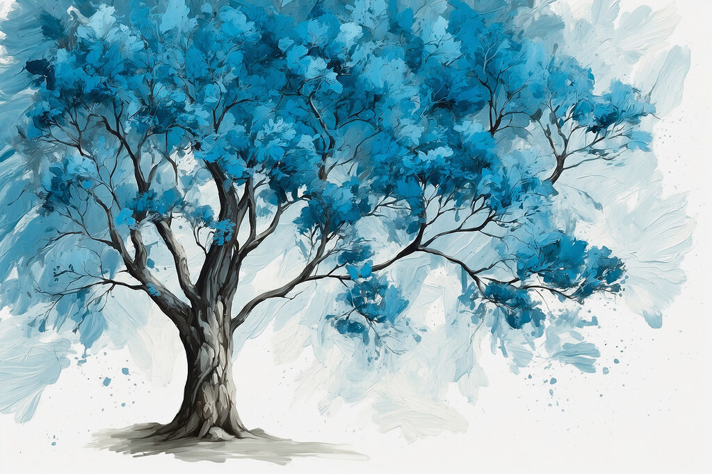 A tree with blue leaves