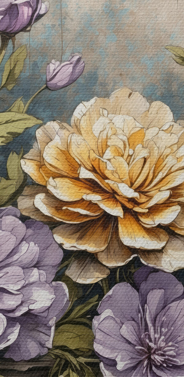 O pictură de flori pe o pervaz de lemn O pictură de flori pe o pervaz de lemn