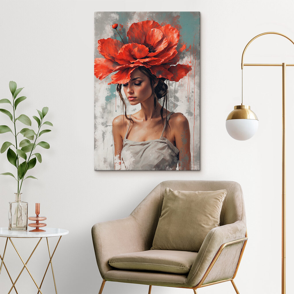 A woman with red flowers on her head