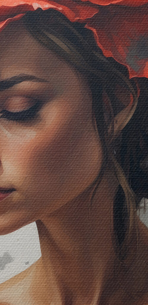 A woman with red flowers on her head