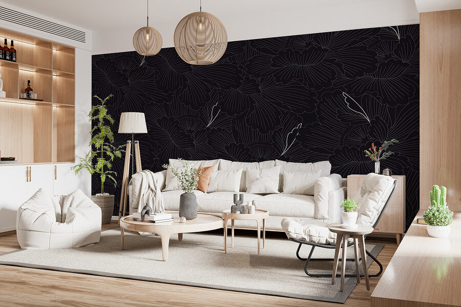 Un model floral alb-negru