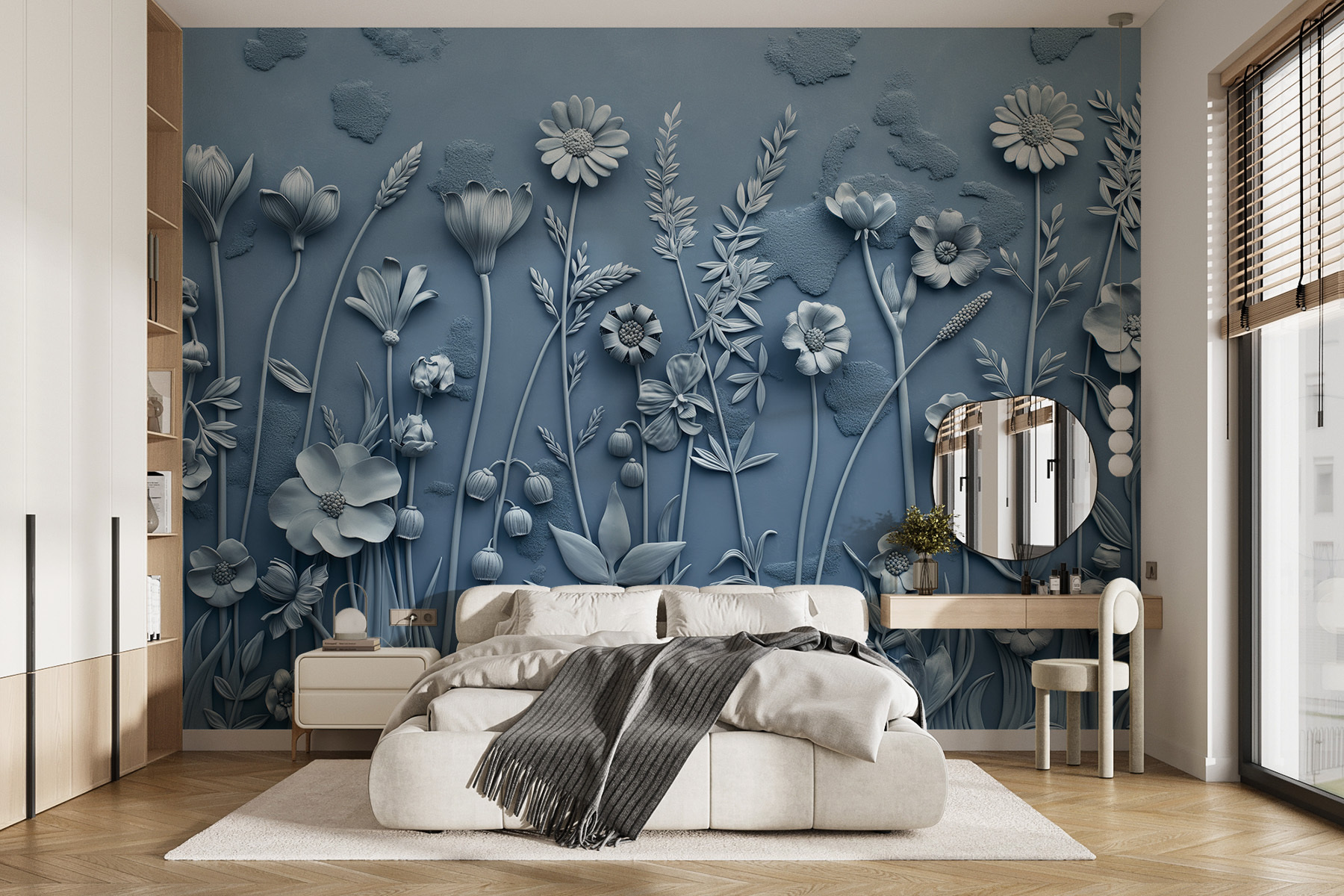A grey wall with flowers and leaves A grey wall with flowers and leaves