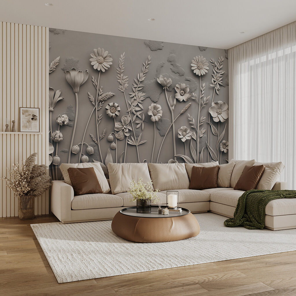 A wall art with flowers and plants A wall art with flowers and plants