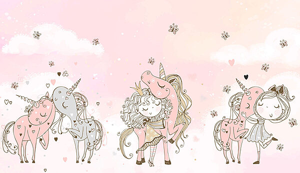 Un grup de unicorni și o fată Un grup de unicorni și o fată