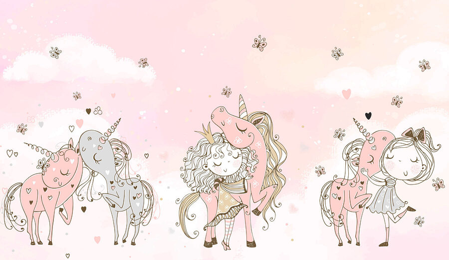 Un grup de unicorni și o fată