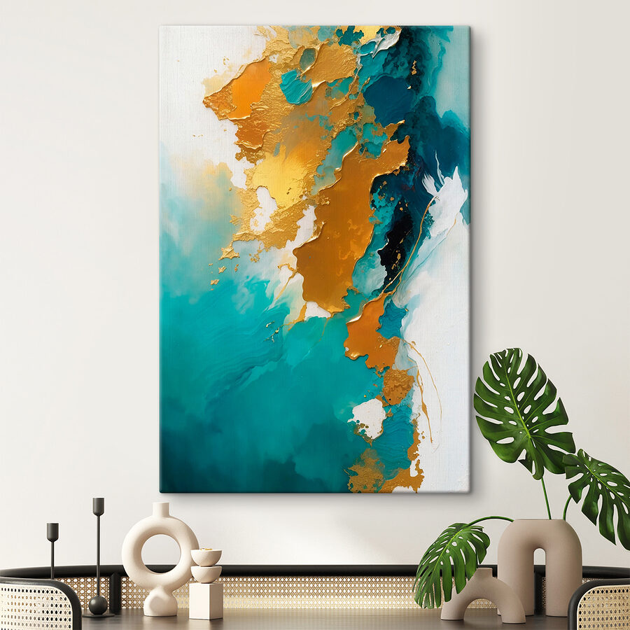 Tablouri Artă abstractă cu nuanțe vibrante de teal.