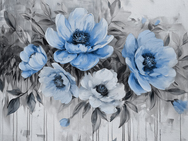 A painting of blue flowers