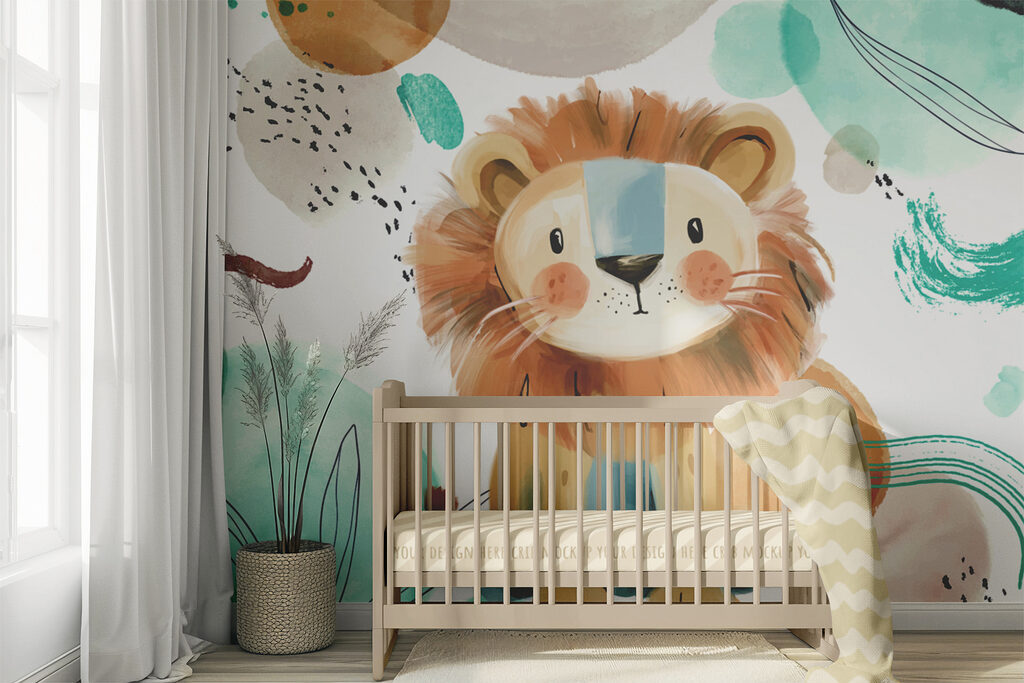 Cartoon lion with blue and white spots