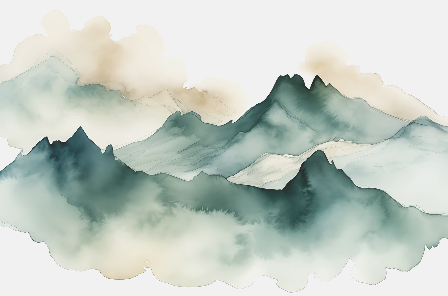 Painting of mountains and fog