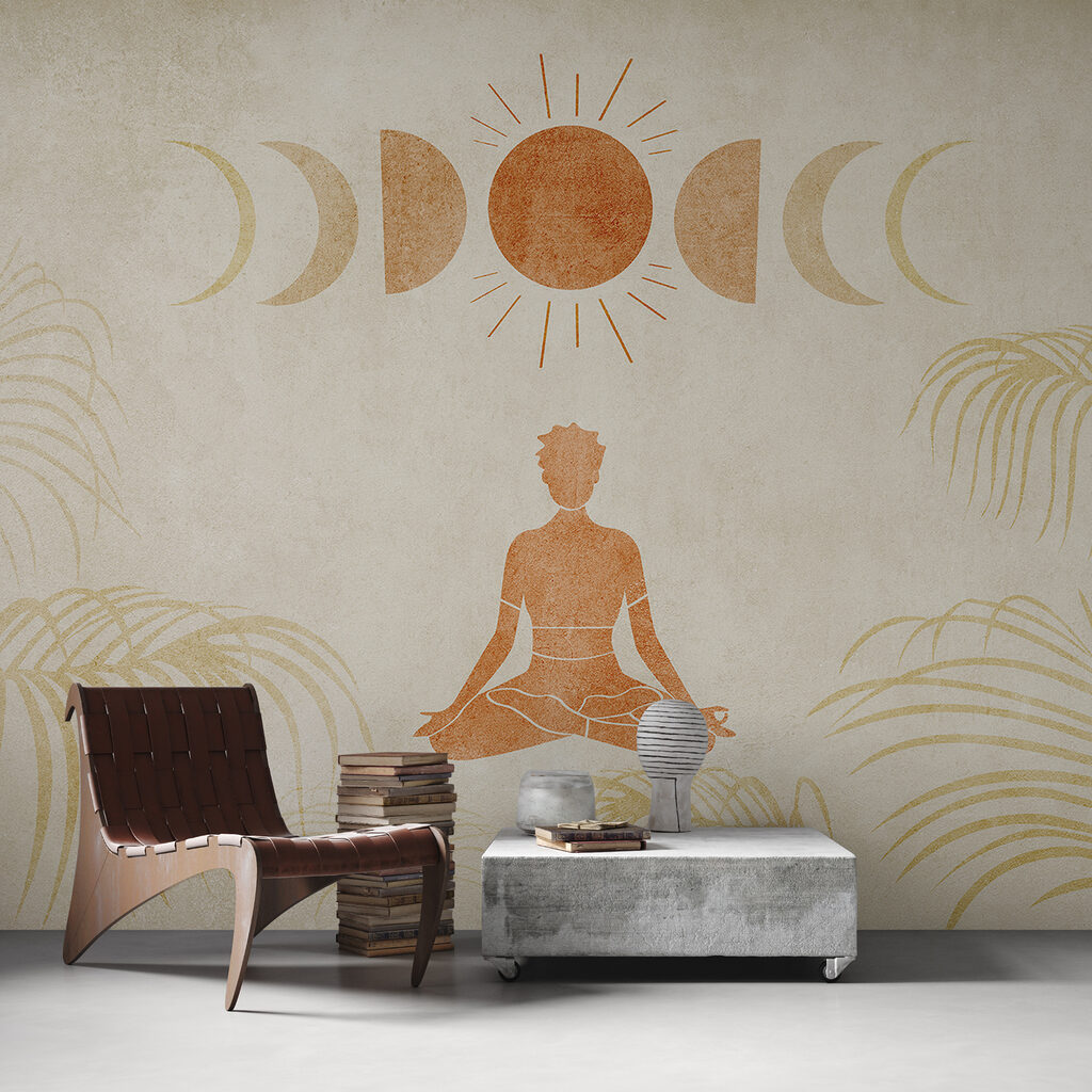 Drawing of a person meditating in the middle of a field