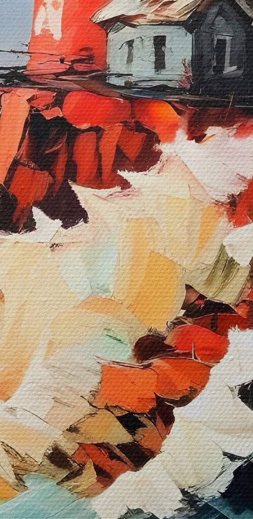 Painting of a lighthouse in the ocean Painting of a lighthouse in the ocean