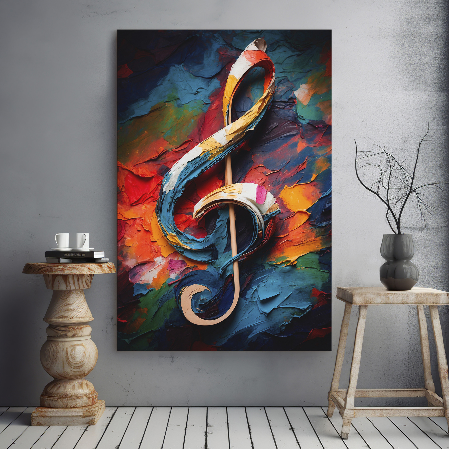 Colorful painted treble clef Colorful painted treble clef