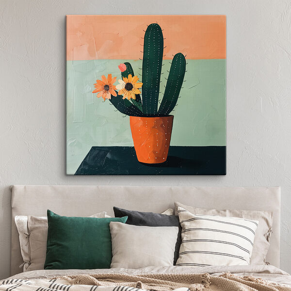 Pictura unui cactus cu flori într-o oală Pictura unui cactus cu flori într-o oală