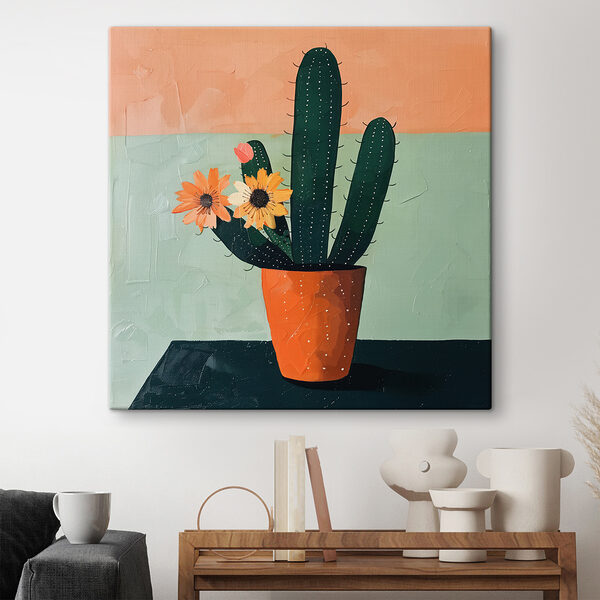 Pictura unui cactus cu flori într-o oală Pictura unui cactus cu flori într-o oală