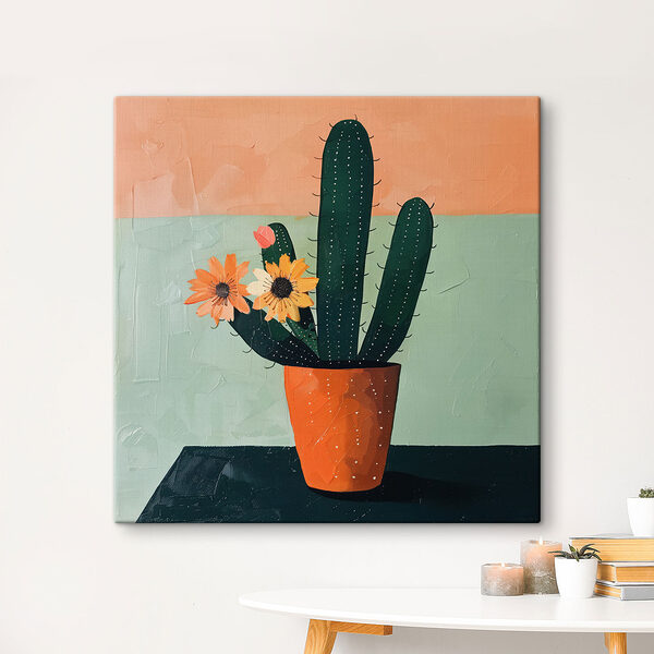 Pictura unui cactus cu flori într-o oală Pictura unui cactus cu flori într-o oală