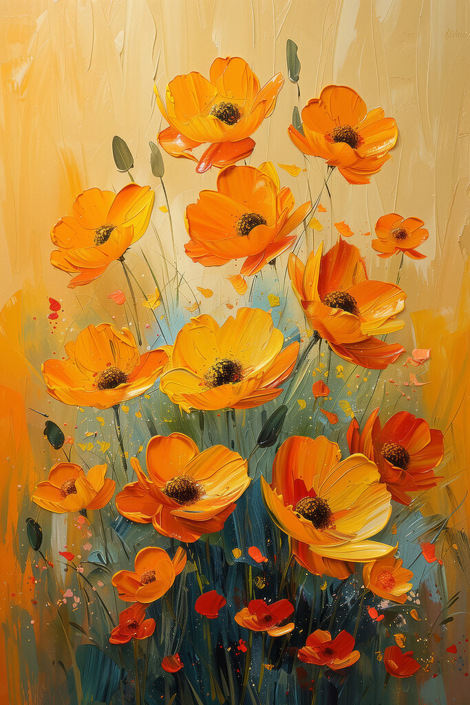 Painting of flowers on a canvas