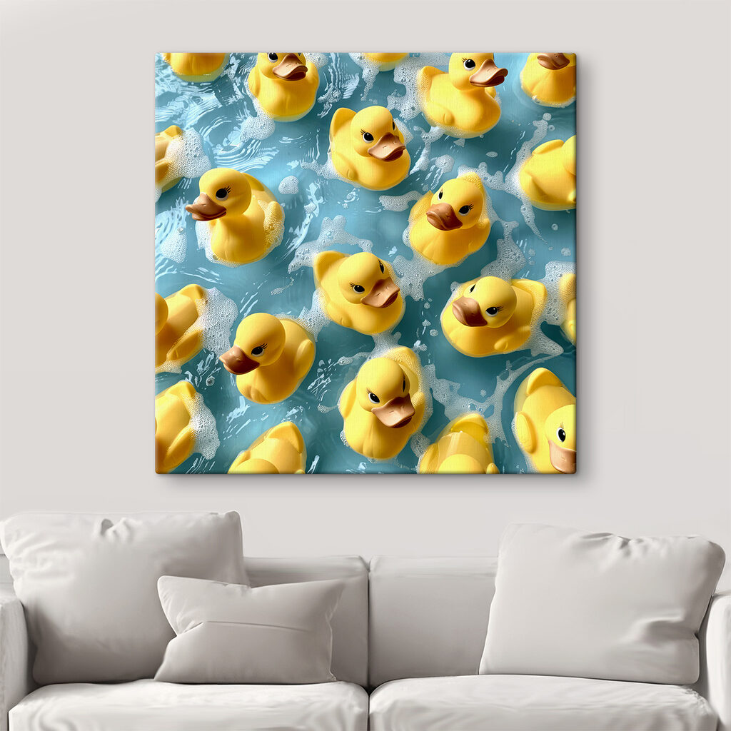 Group of yellow rubber ducks in a pool