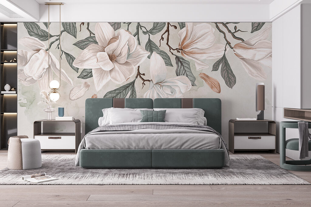 White flowers and leaves on a white background