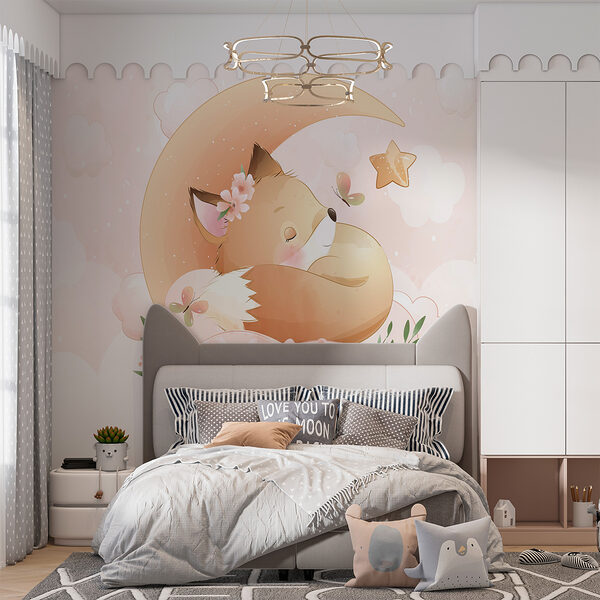 Desen animat al unei vulpi care doarme pe lună Desen animat al unei vulpi care doarme pe lună