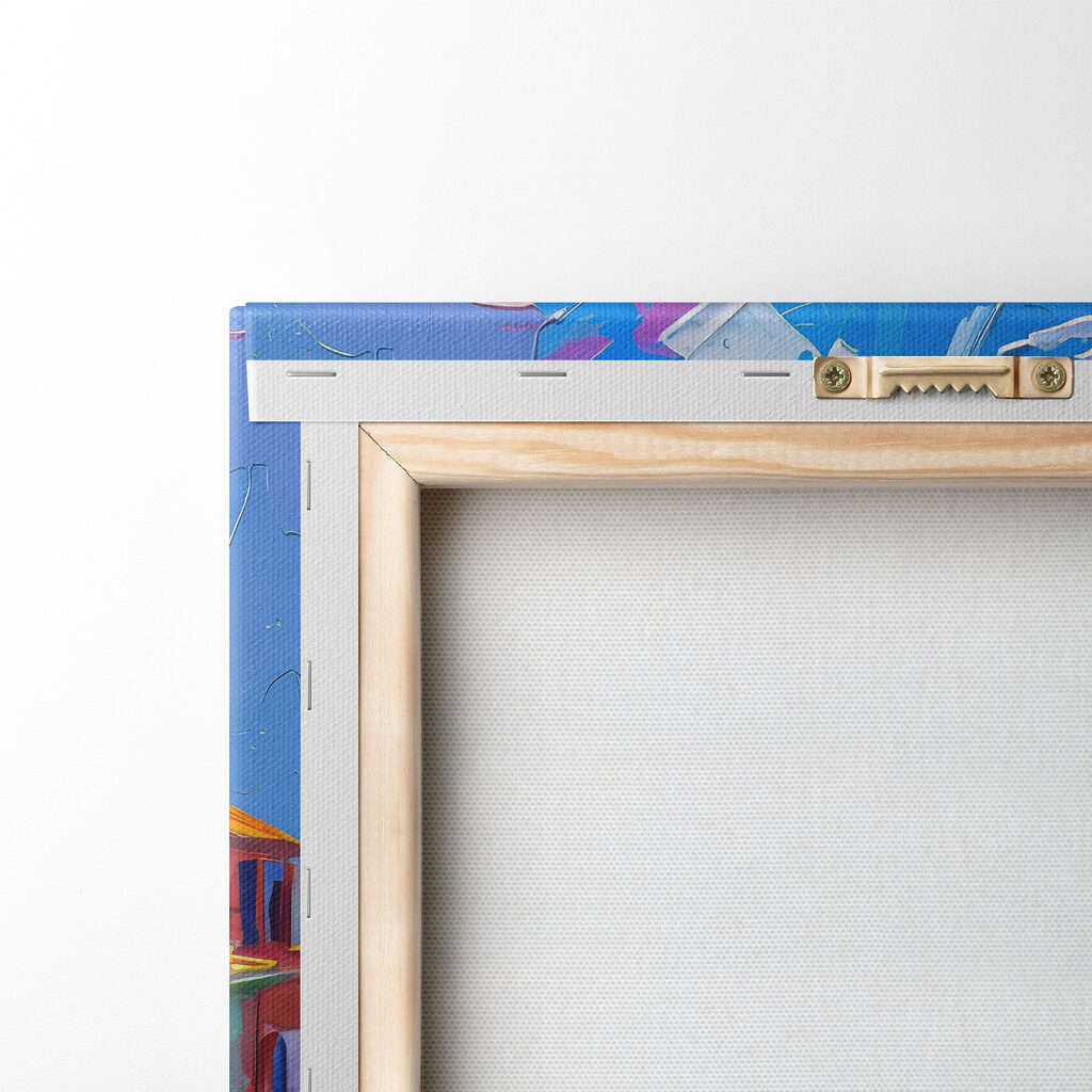 Painting of a city with boats and people