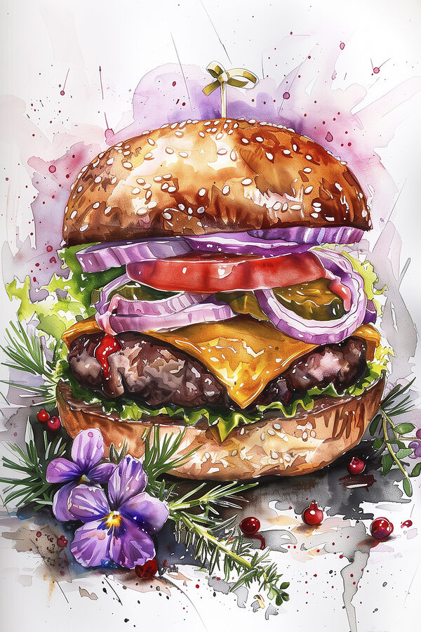 Acuarelă a unui burger Acuarelă a unui burger