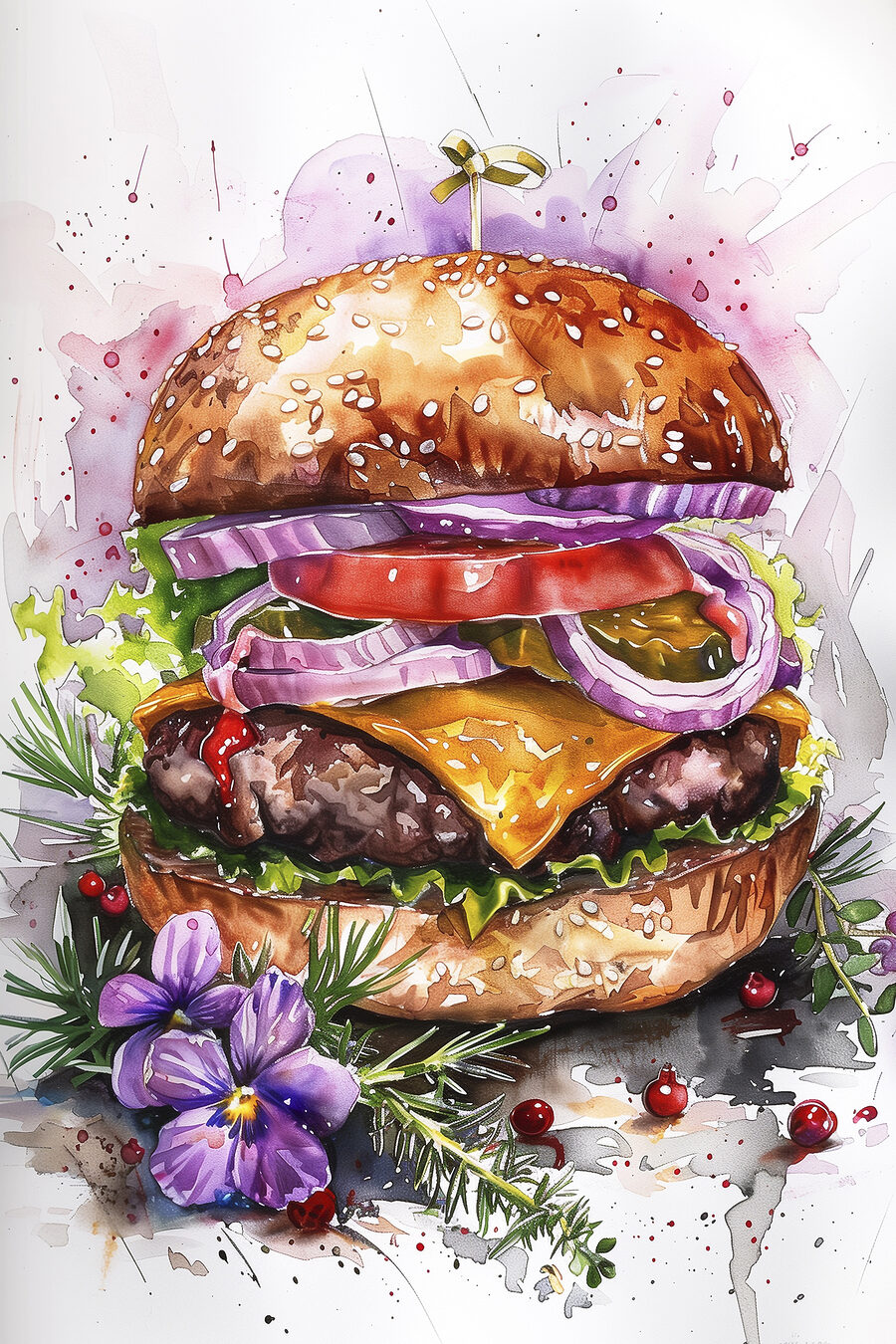 Acuarelă a unui burger