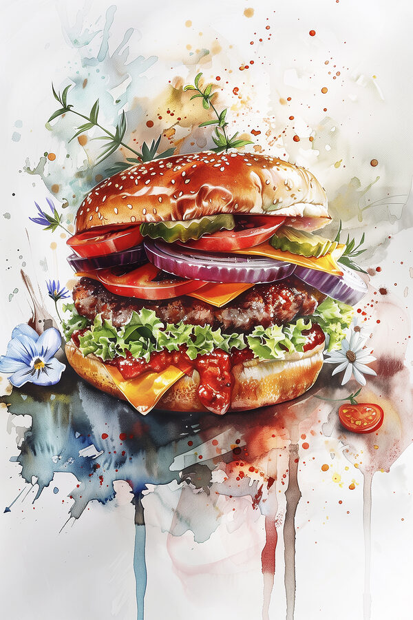 Acuarelă a unui burger Acuarelă a unui burger