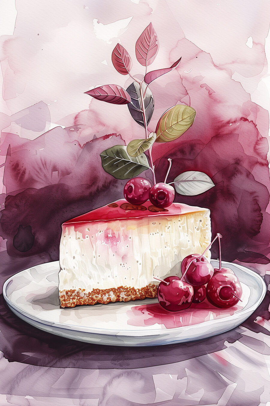 Bucată de cheesecake cu cireșe deasupra