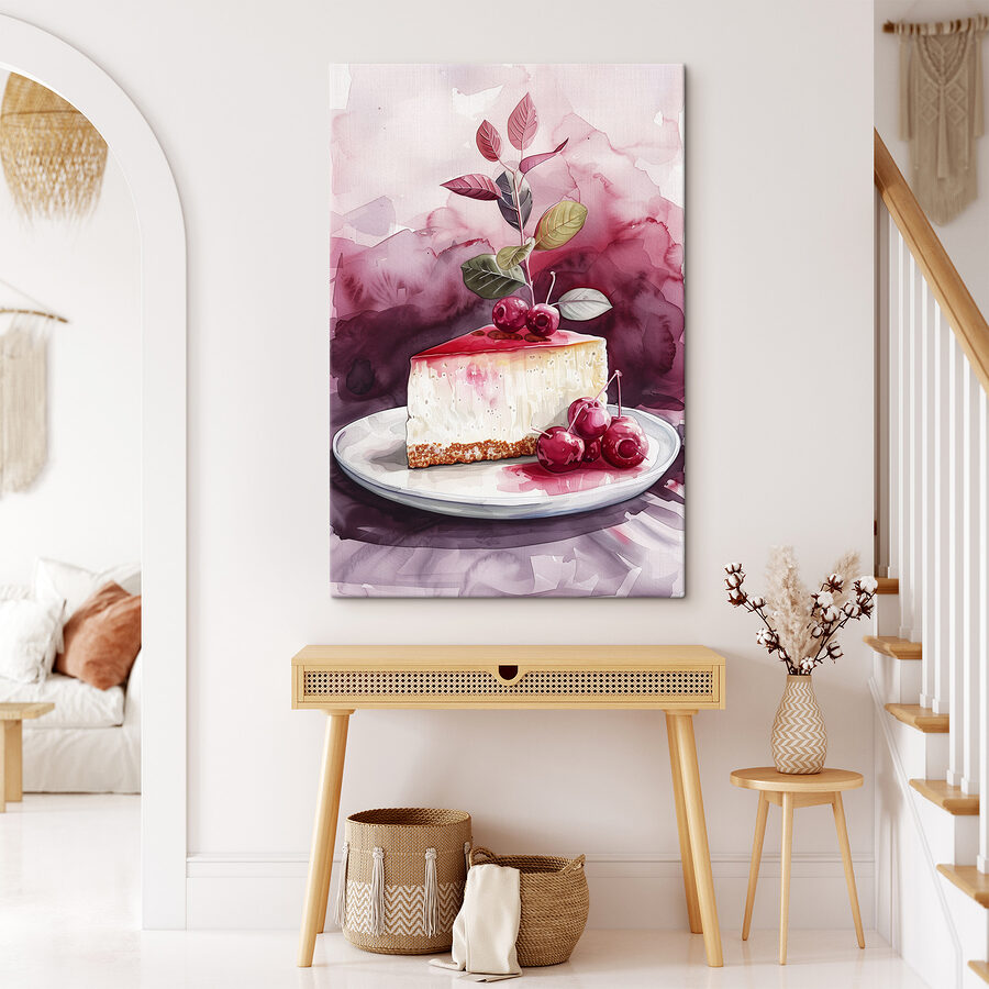Bucată de cheesecake cu cireșe deasupra