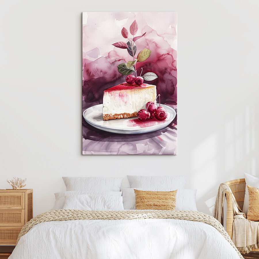 Bucată de cheesecake cu cireșe deasupra