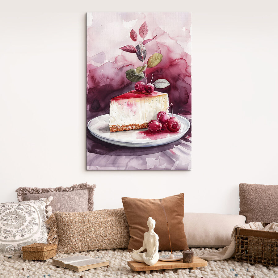 Bucată de cheesecake cu cireșe deasupra