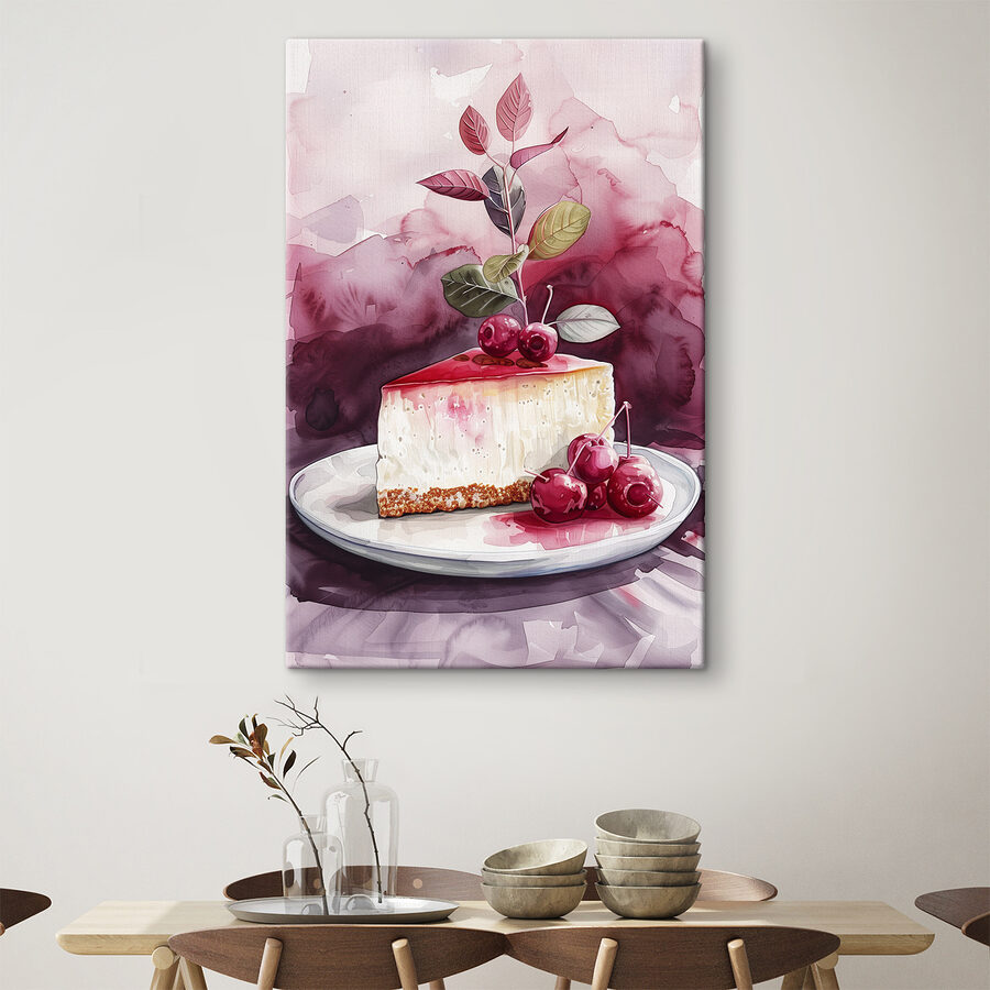 Bucată de cheesecake cu cireșe deasupra