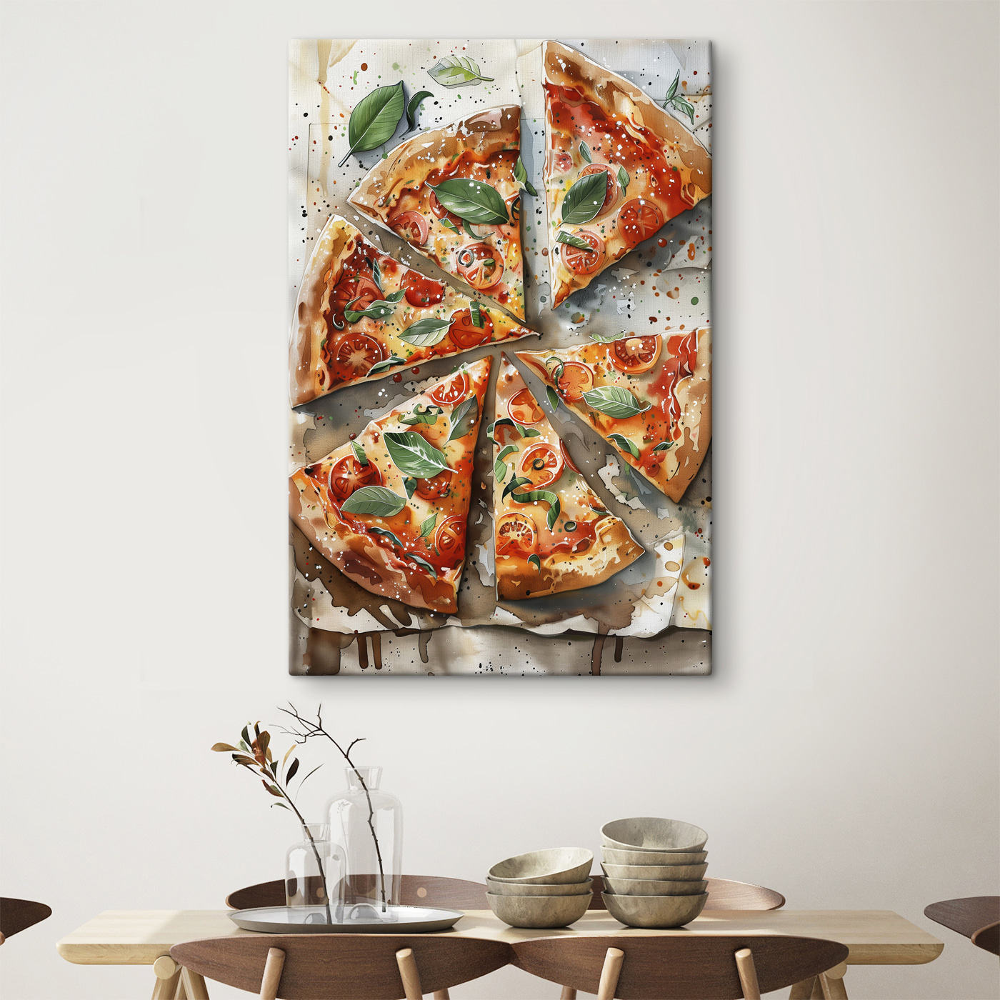 Pizza with tomatoes and basil