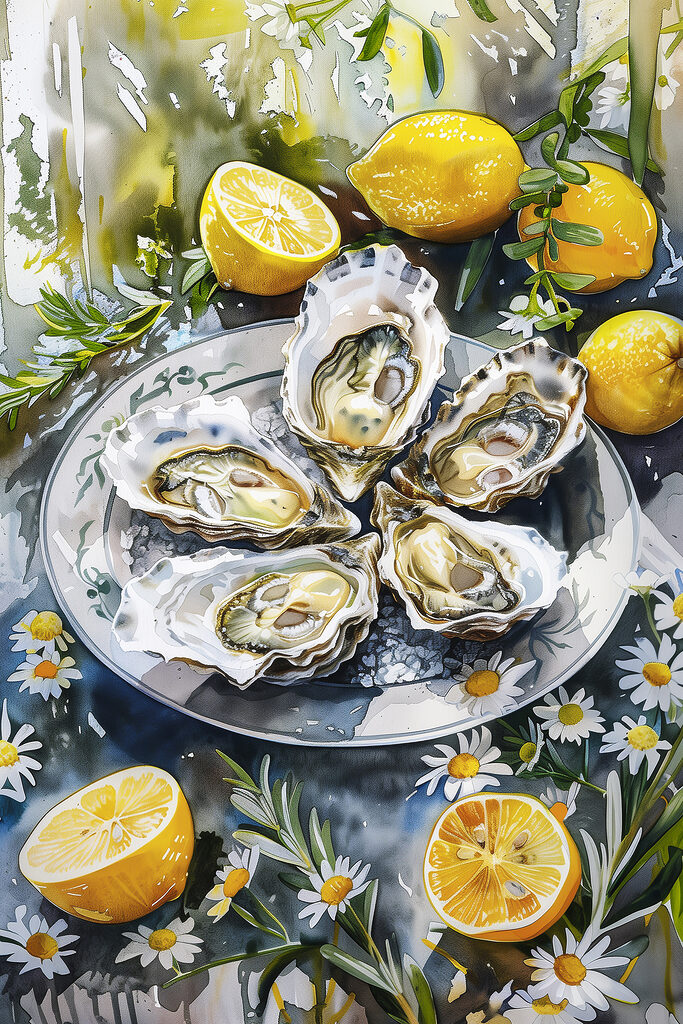 Plate of oysters and lemons Plate of oysters and lemons