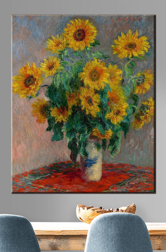 Painting of sunflowers in a vase