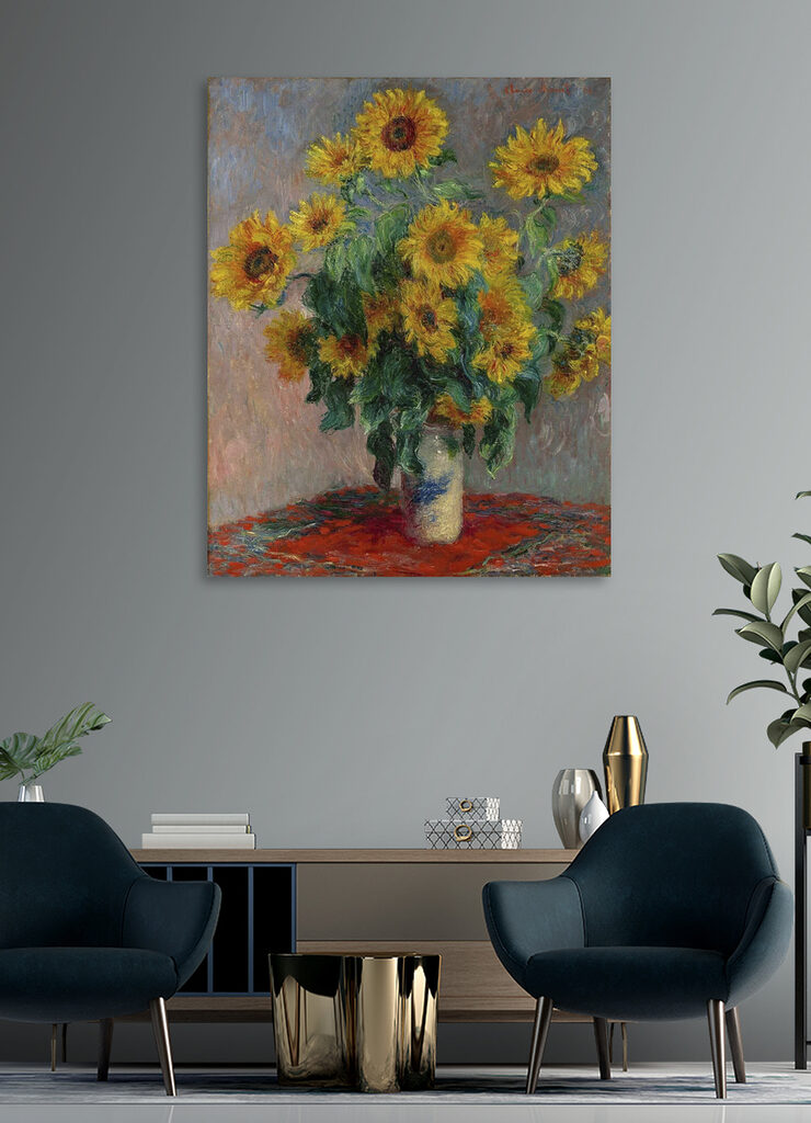 Painting of sunflowers in a vase