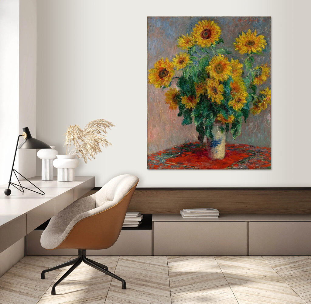 Painting of sunflowers in a vase