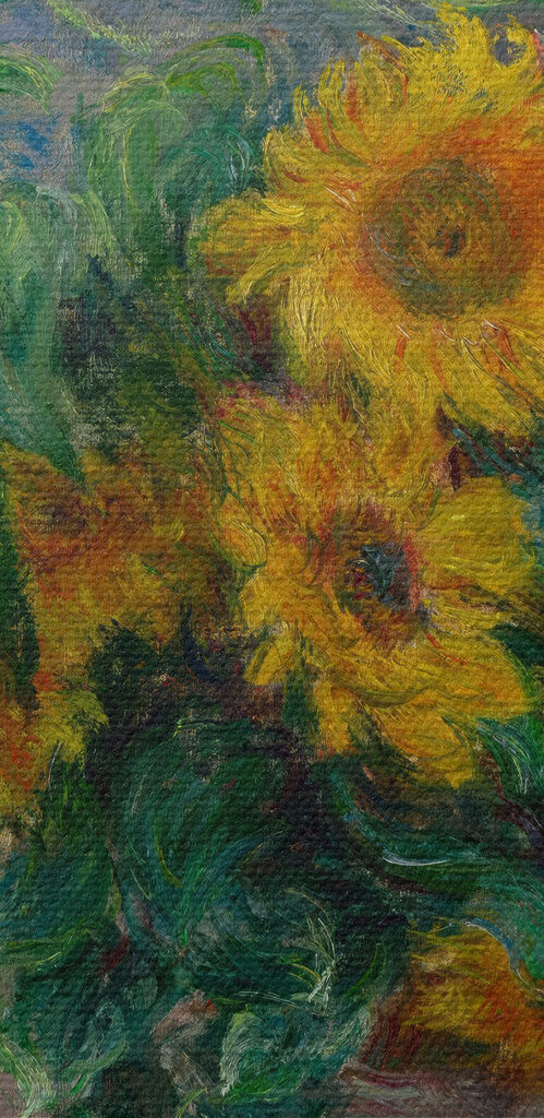 Painting of sunflowers in a vase