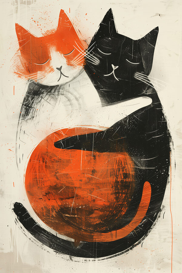 Two cats hugging each other