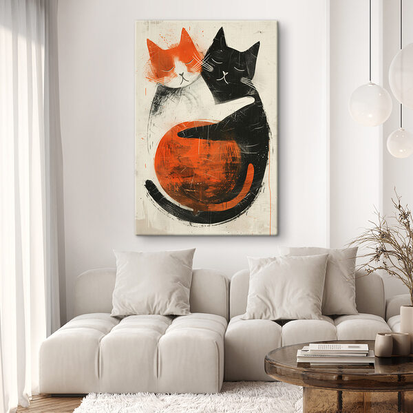 Two cats hugging each other