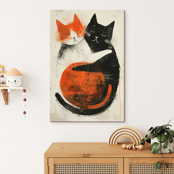 Two cats hugging each other