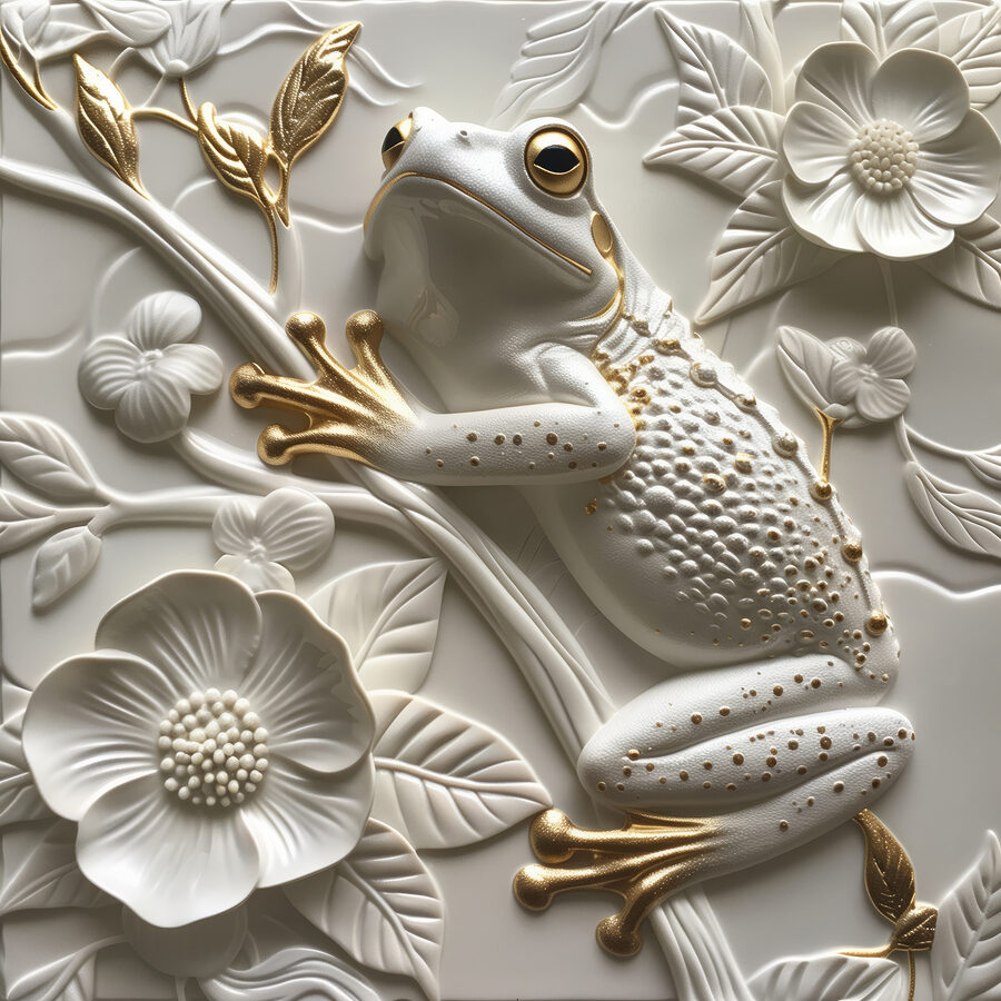 Broască decorativă pe design floral
