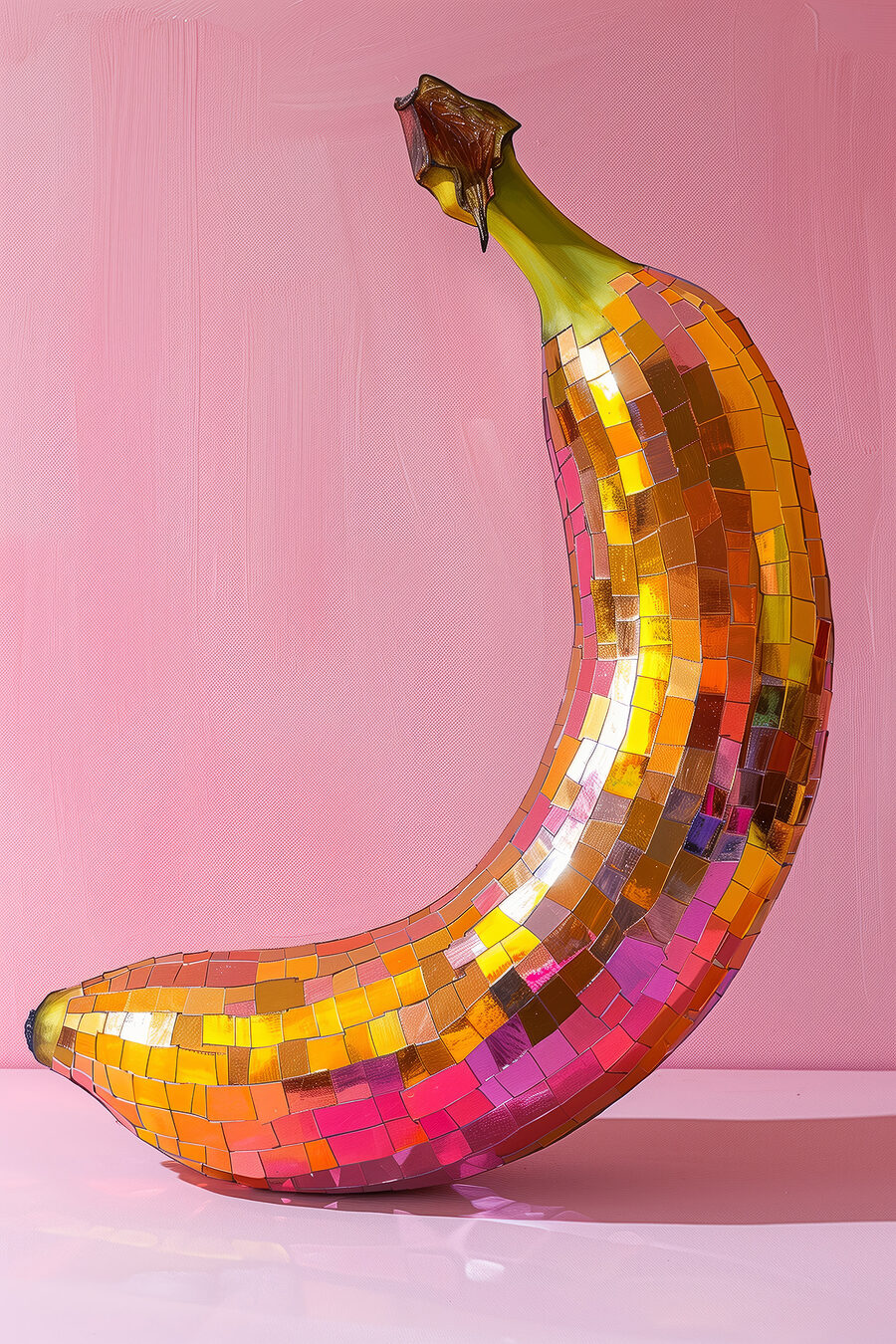 Banană oglindă colorată pe un fundal roz
