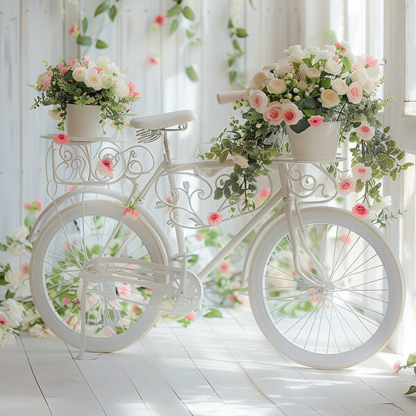 Bicicletă albă cu flori pe ea Bicicletă albă cu flori pe ea