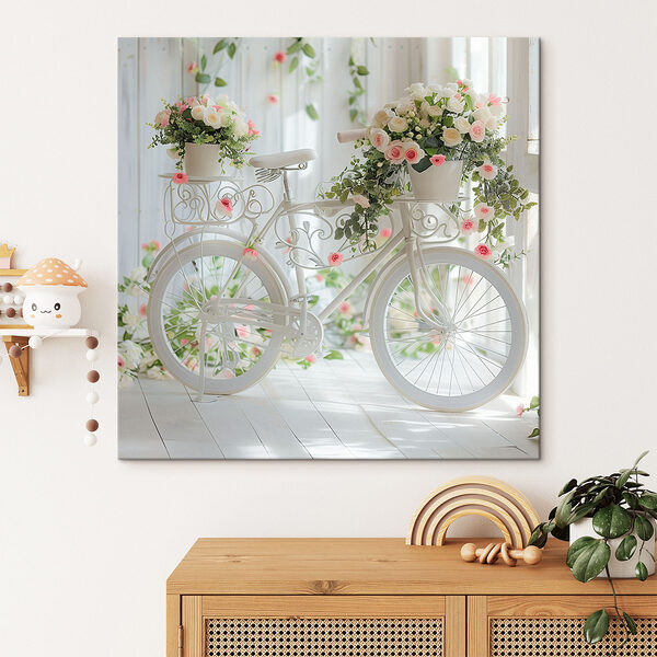Bicicletă albă cu flori pe ea Bicicletă albă cu flori pe ea