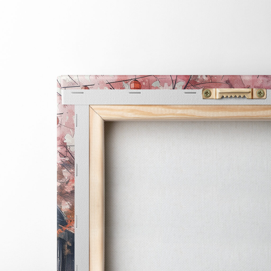 Street with pink lanterns and trees