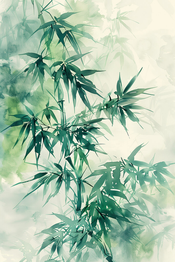 Serene bamboo leaves in gentle hues