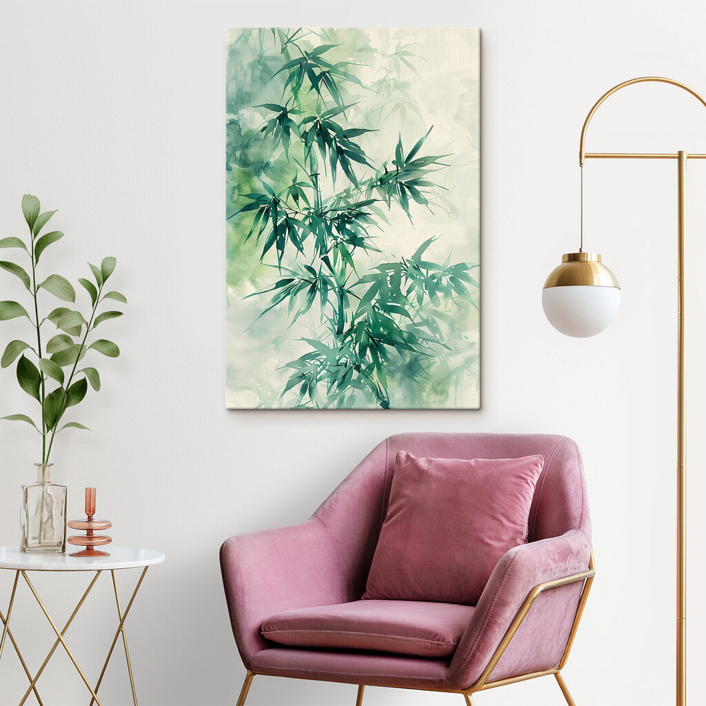 Serene bamboo leaves in gentle hues