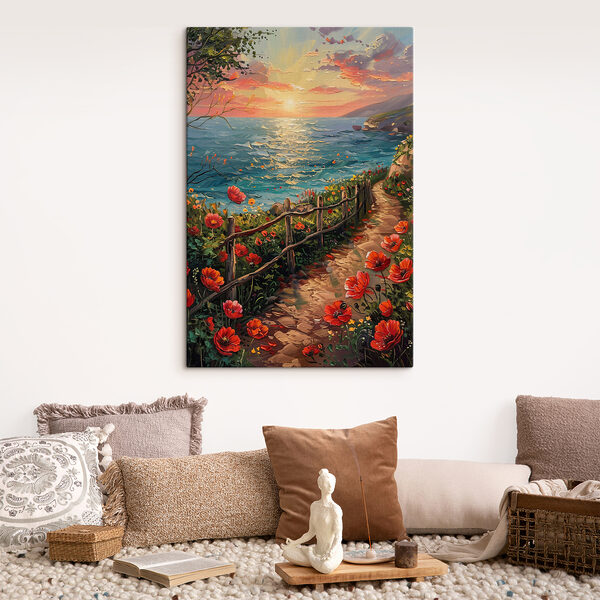 Pictura unei căi de apă cu flori Pictura unei căi de apă cu flori